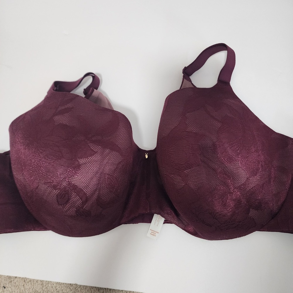 Cacique Lightly Lined Balconette Bra 48D Floral Burgundy Adjustable Straps